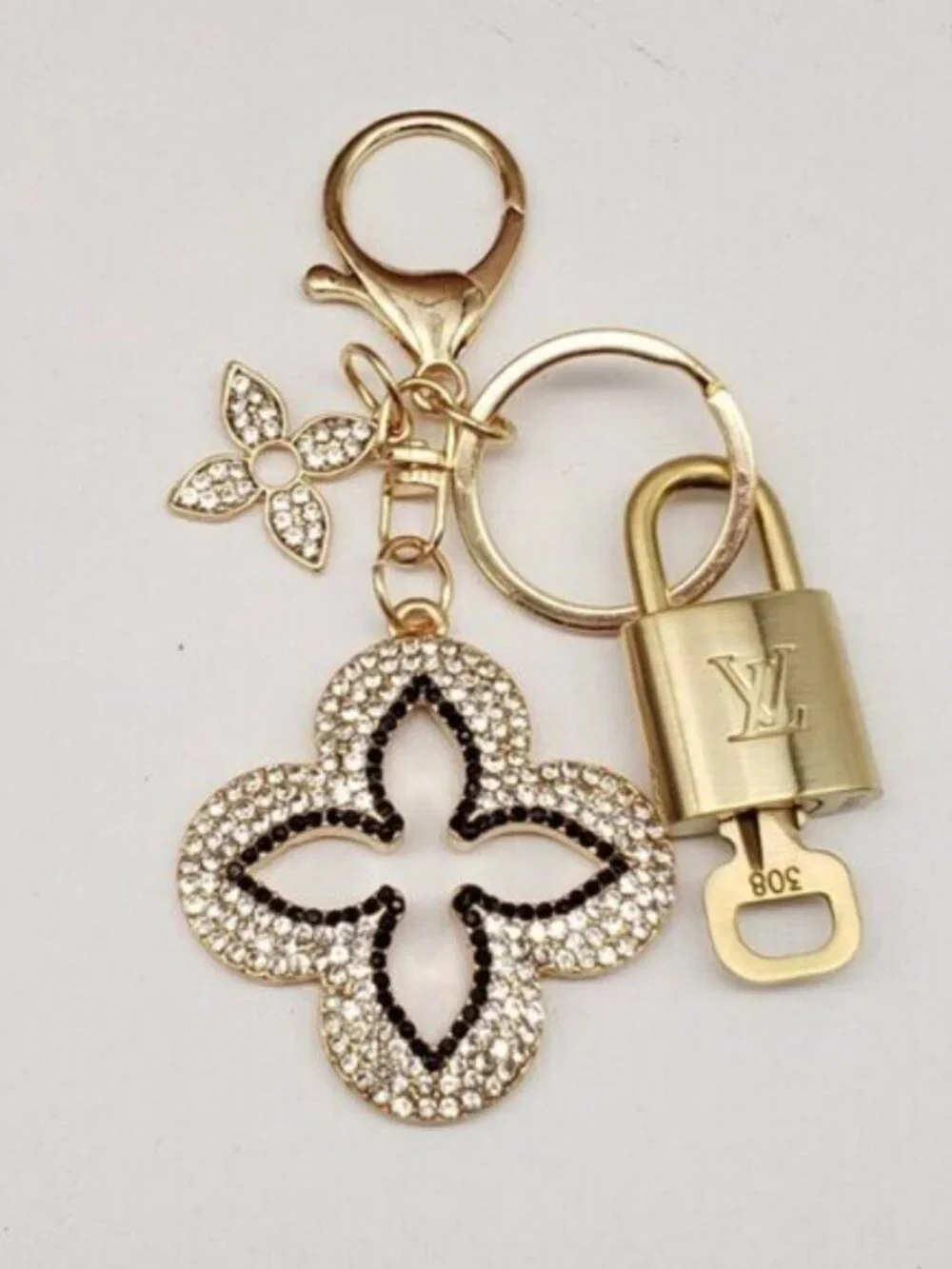 Authentic Louis Vuitton Gold Padlock 🔑 Unbranded Clover Keychain Bag Charm LV